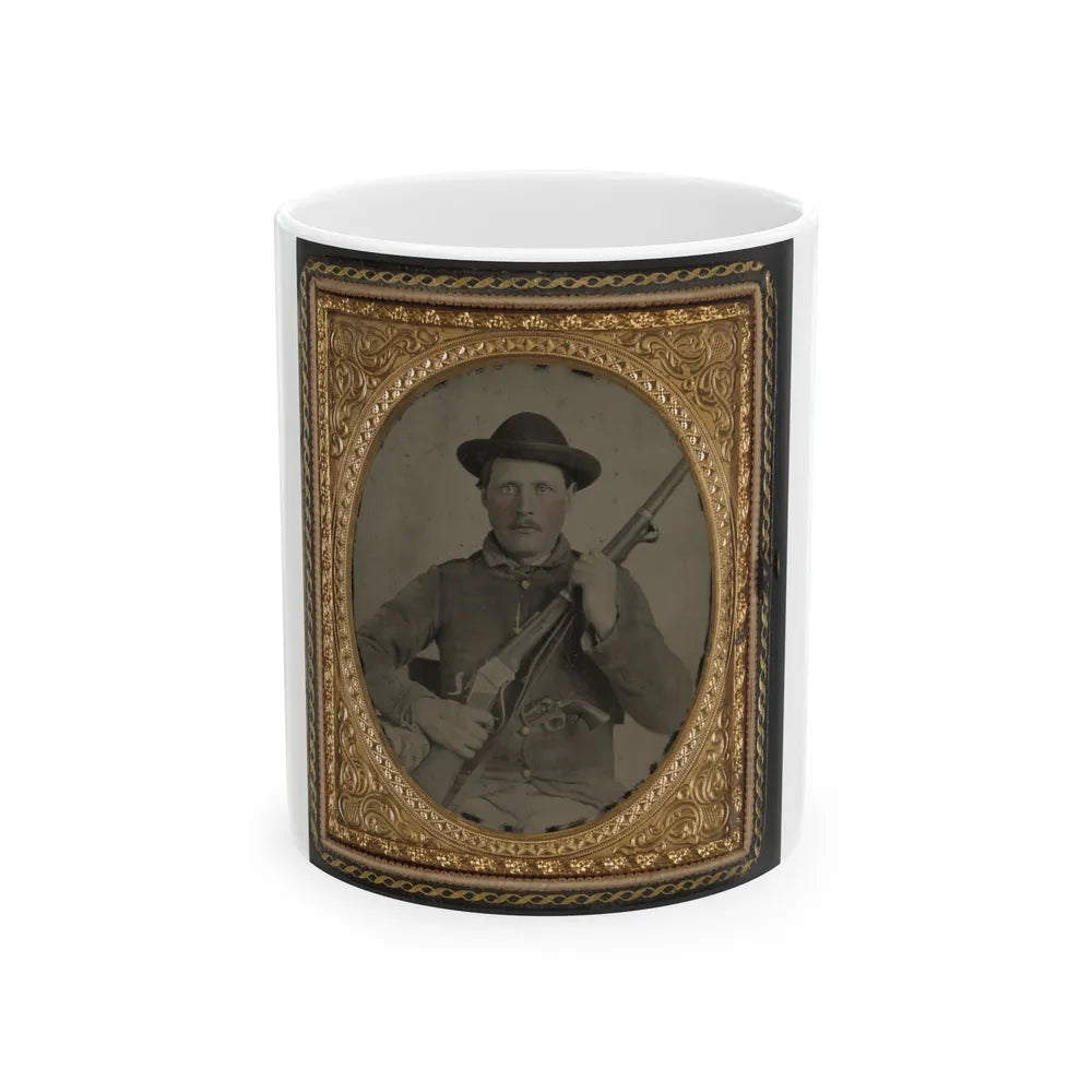 Unidentified Soldier In Confederate Uniform With Berdan's Sharps Rifle And Colt 1862 Police Model Pistol (U.S. Civil War) White Coffee Mug-11oz-Go Mug Yourself