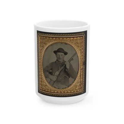 Unidentified Soldier In Confederate Uniform With Berdan's Sharps Rifle And Colt 1862 Police Model Pistol (U.S. Civil War) White Coffee Mug-15oz-Go Mug Yourself