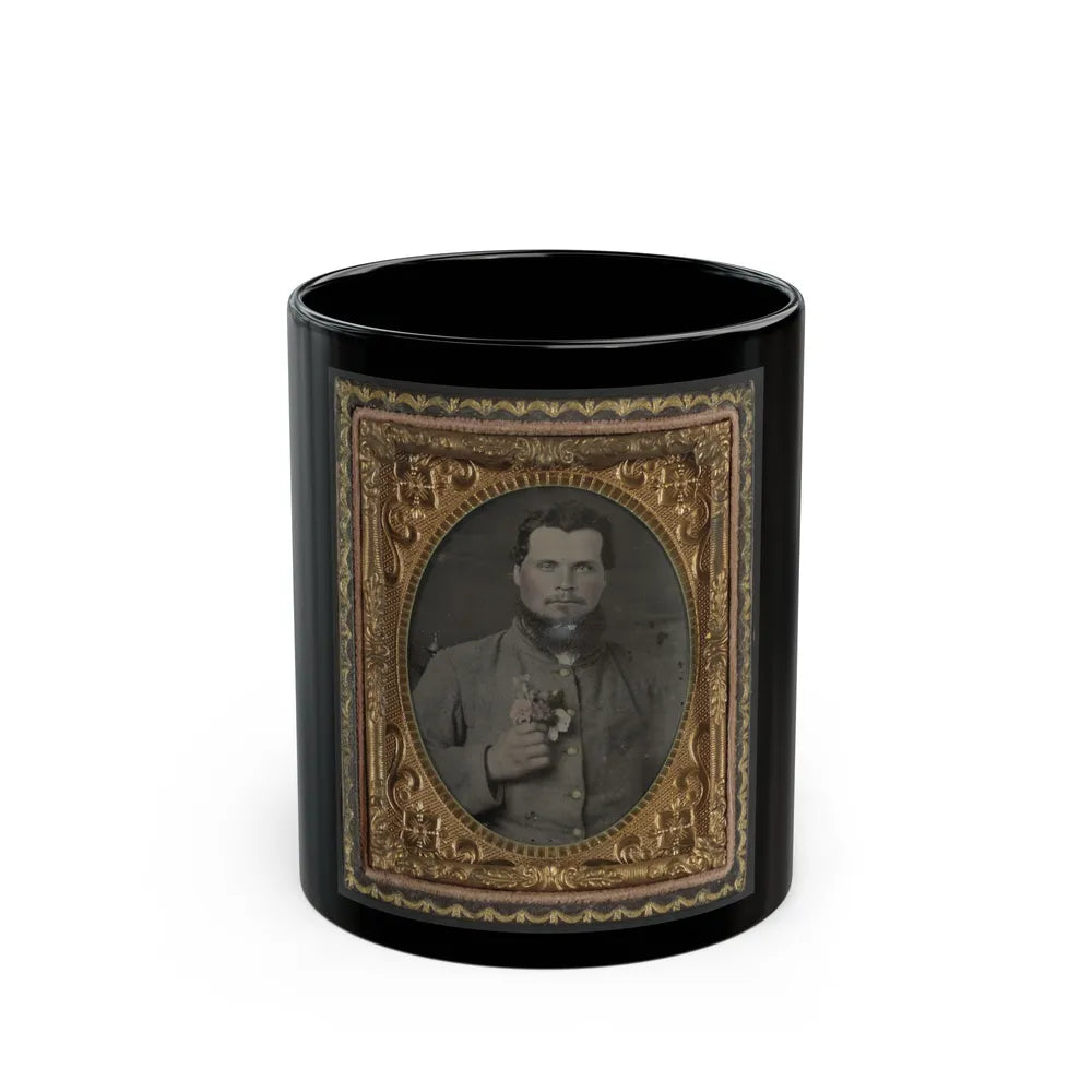 Unidentified Soldier In Confederate Uniform With Bouquet Of Flowers (U.S. Civil War) Black Coffee Mug-11oz-Go Mug Yourself