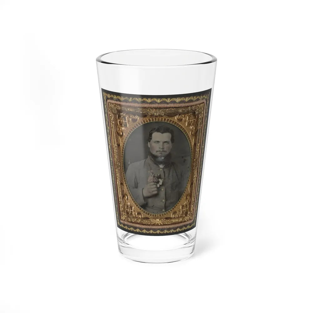 Unidentified Soldier In Confederate Uniform With Bouquet Of Flowers (U.S. Civil War) Pint Glass 16oz-16oz-Go Mug Yourself