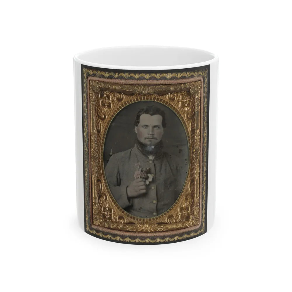 Unidentified Soldier In Confederate Uniform With Bouquet Of Flowers (U.S. Civil War) White Coffee Mug-11oz-Go Mug Yourself