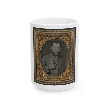 Unidentified Soldier In Confederate Uniform With Bouquet Of Flowers (U.S. Civil War) White Coffee Mug-15oz-Go Mug Yourself