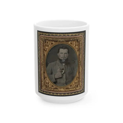 Unidentified Soldier In Confederate Uniform With Bouquet Of Flowers (U.S. Civil War) White Coffee Mug 15oz - Go Mug Yourself