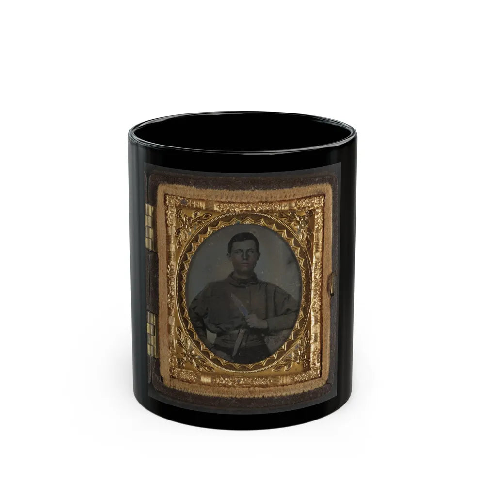 Unidentified Soldier In Confederate Uniform With Bowie Knife (2) (U.S. Civil War) Black Coffee Mug-11oz-Go Mug Yourself