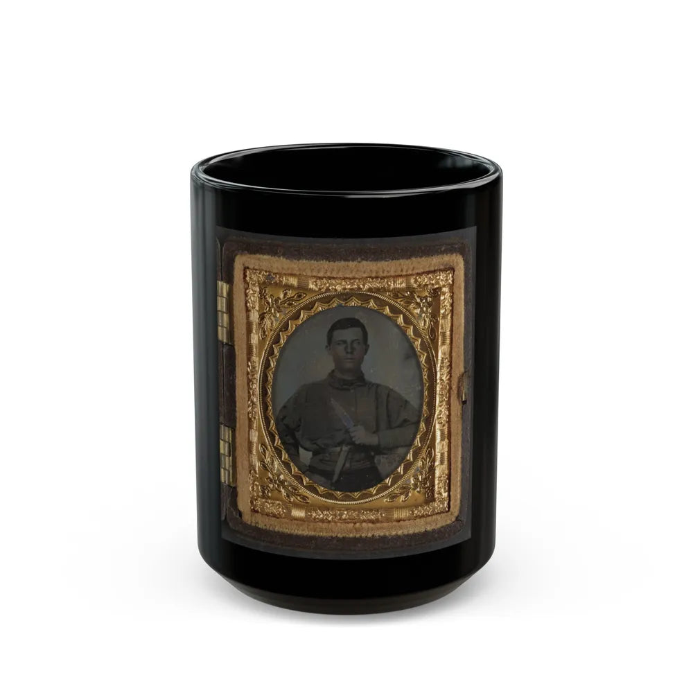 Unidentified Soldier In Confederate Uniform With Bowie Knife (2) (U.S. Civil War) Black Coffee Mug-15oz-Go Mug Yourself