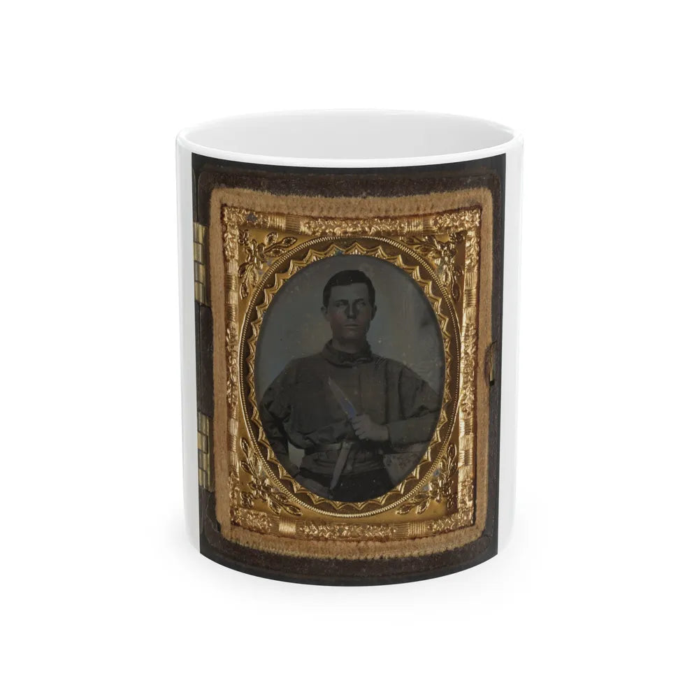 Unidentified Soldier In Confederate Uniform With Bowie Knife (2) (U.S. Civil War) White Coffee Mug-11oz-Go Mug Yourself