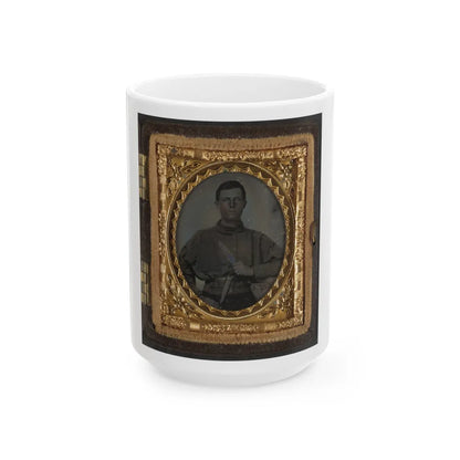 Unidentified Soldier In Confederate Uniform With Bowie Knife (2) (U.S. Civil War) White Coffee Mug-15oz-Go Mug Yourself