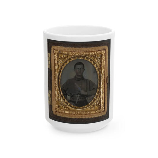 Unidentified Soldier In Confederate Uniform With Bowie Knife (2) (U.S. Civil War) White Coffee Mug-15oz-Go Mug Yourself