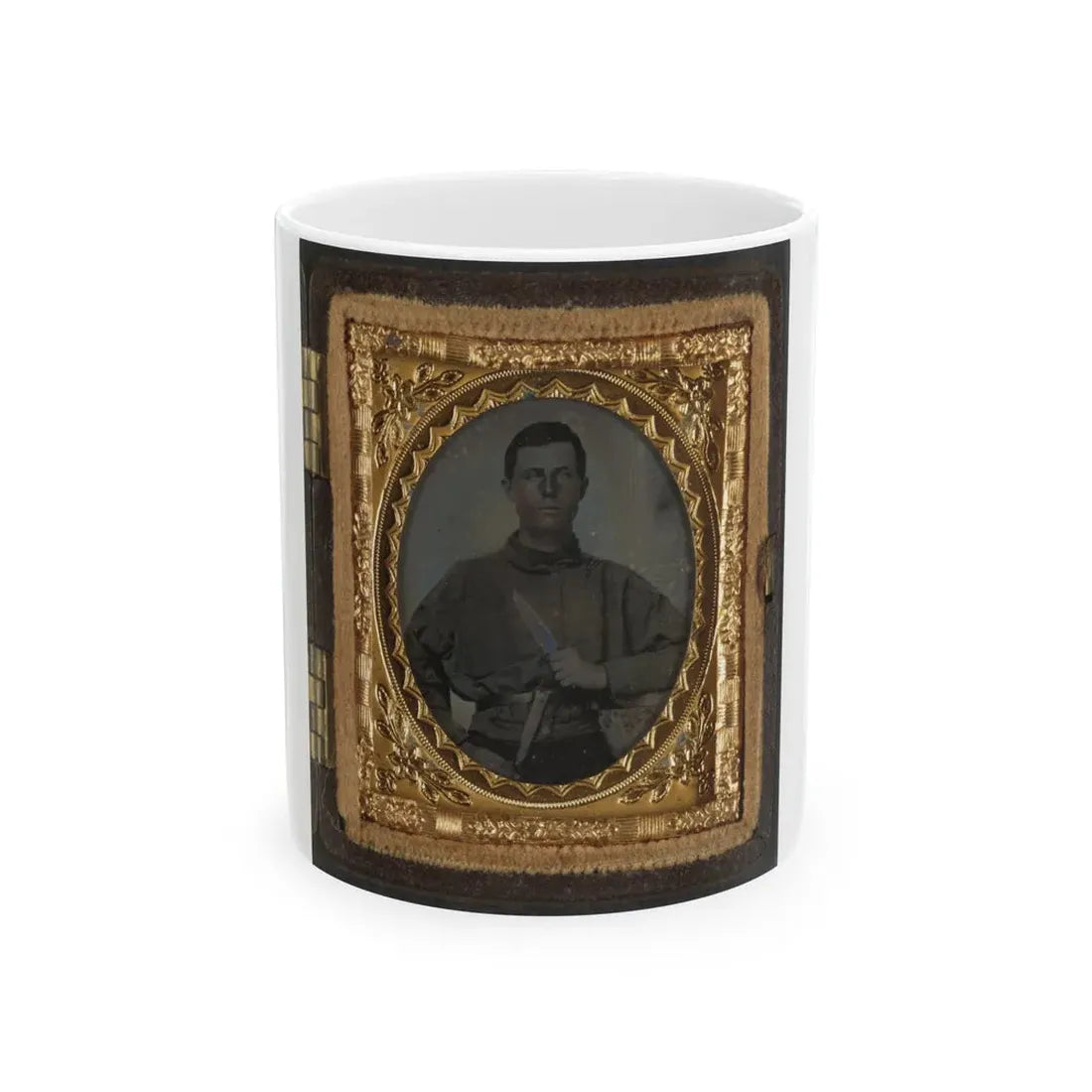 Unidentified Soldier In Confederate Uniform With Bowie Knife (2) (U.S. Civil War) White Coffee Mug 11oz - Go Mug Yourself