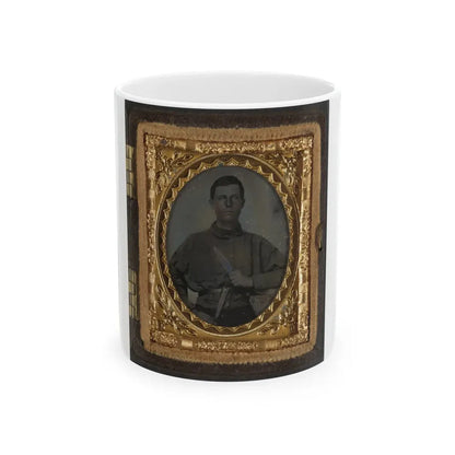Unidentified Soldier In Confederate Uniform With Bowie Knife (2) (U.S. Civil War) White Coffee Mug 11oz - Go Mug Yourself