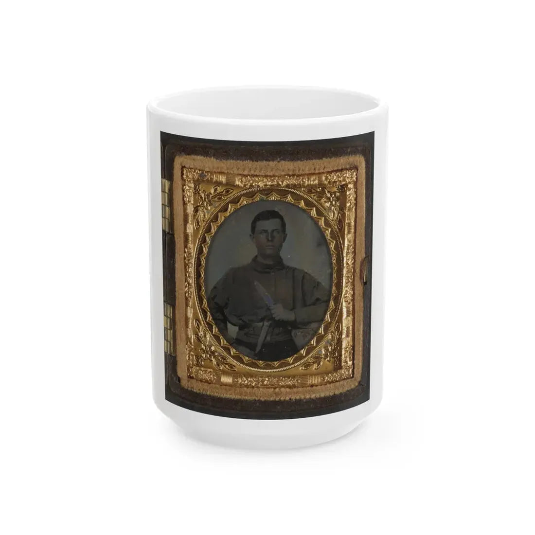Unidentified Soldier In Confederate Uniform With Bowie Knife (2) (U.S. Civil War) White Coffee Mug 15oz - Go Mug Yourself