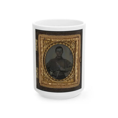Unidentified Soldier In Confederate Uniform With Bowie Knife (2) (U.S. Civil War) White Coffee Mug 15oz - Go Mug Yourself
