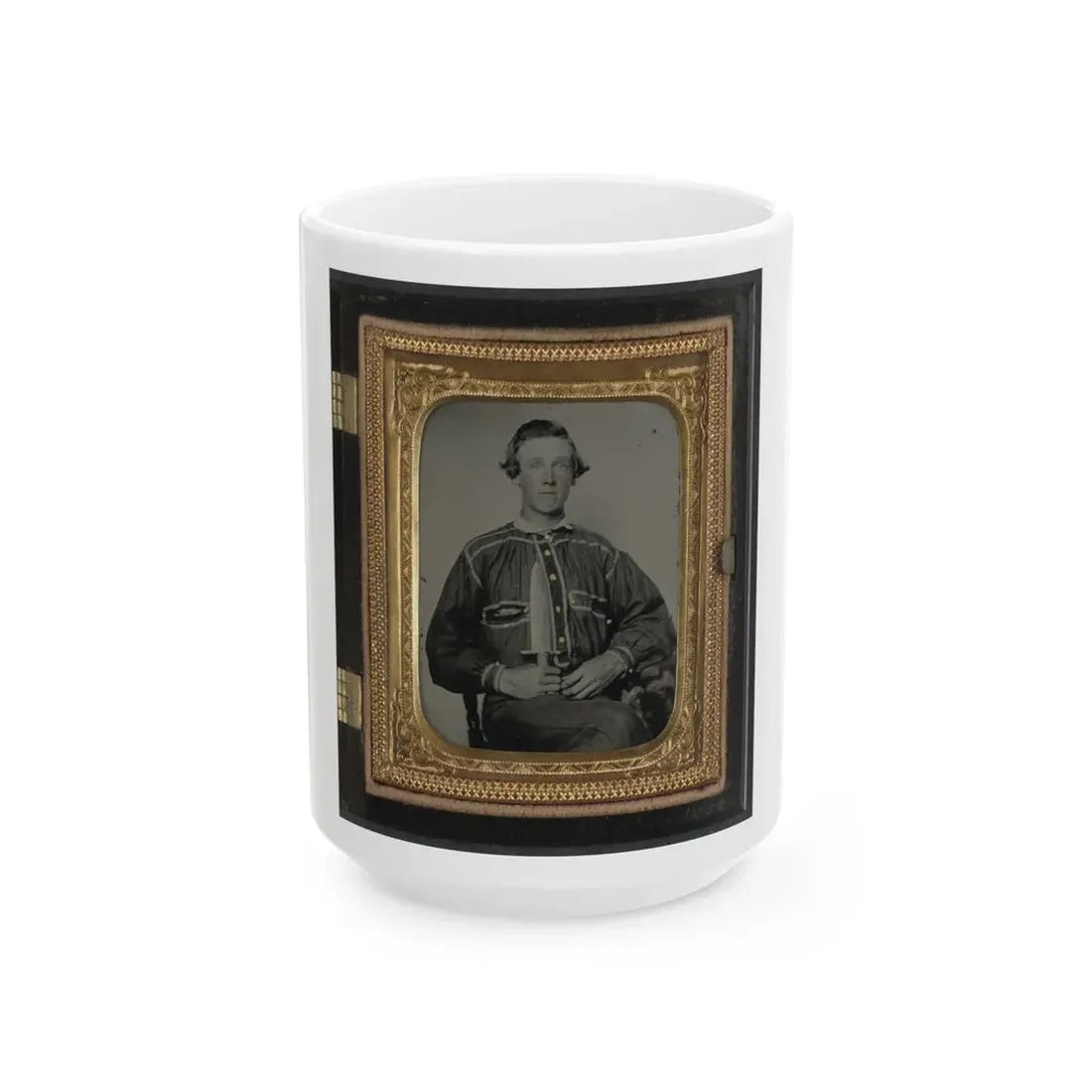 Unidentified Soldier In Confederate Uniform With Bowie Knife(2) (U.S. Civil War) White Coffee Mug 15oz - Go Mug Yourself