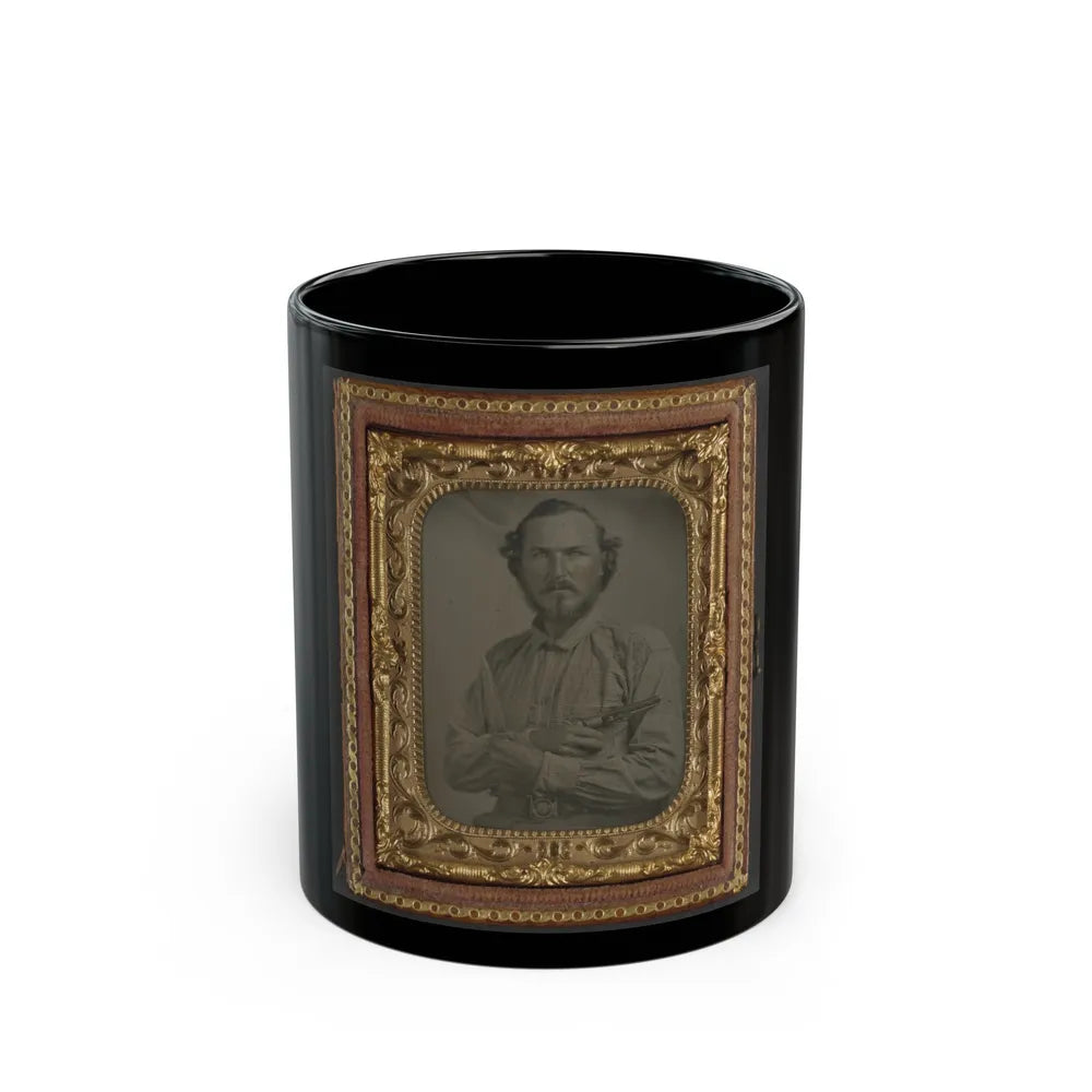 Unidentified Soldier In Confederate Uniform With Bowie Knife And Revolver (U.S. Civil War) Black Coffee Mug-11oz-Go Mug Yourself