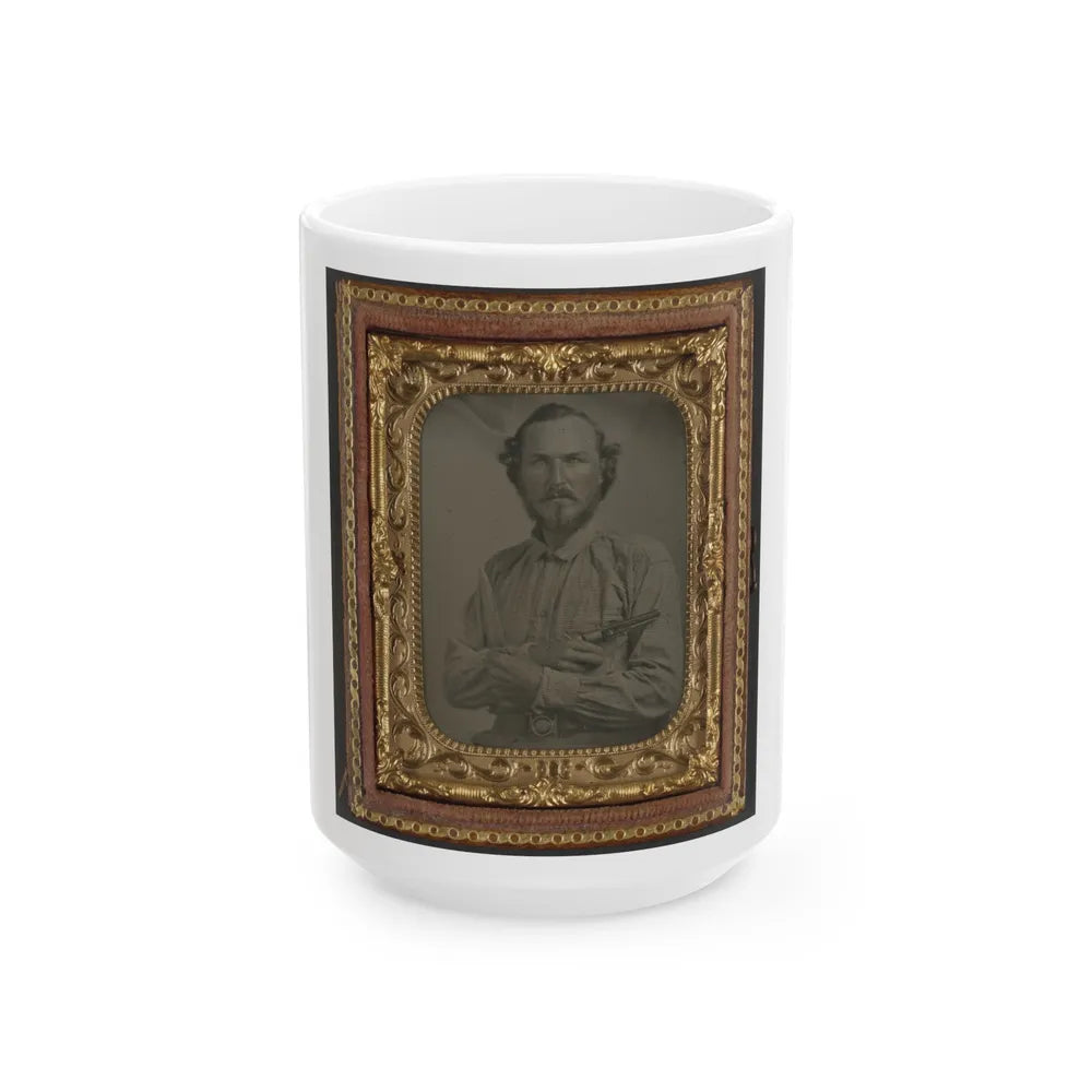 Unidentified Soldier In Confederate Uniform With Bowie Knife And Revolver (U.S. Civil War) White Coffee Mug-15oz-Go Mug Yourself