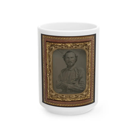 Unidentified Soldier In Confederate Uniform With Bowie Knife And Revolver (U.S. Civil War) White Coffee Mug-15oz-Go Mug Yourself