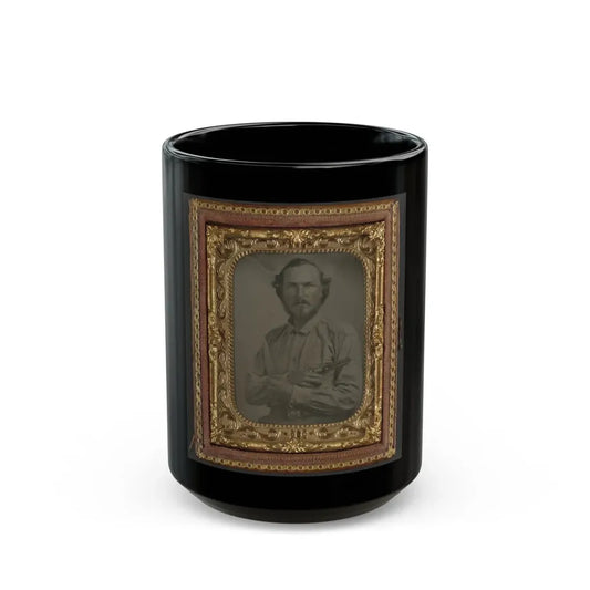 Unidentified Soldier In Confederate Uniform With Bowie Knife And Revolver (U.S. Civil War) Black Coffee Mug 15oz - Go Mug Yourself