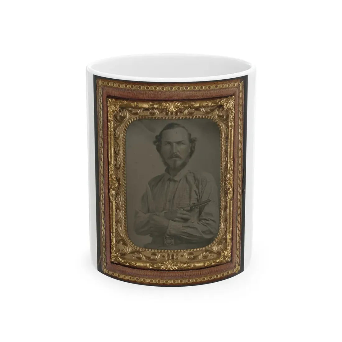 Unidentified Soldier In Confederate Uniform With Bowie Knife And Revolver (U.S. Civil War) White Coffee Mug 11oz - Go Mug Yourself