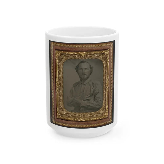 Unidentified Soldier In Confederate Uniform With Bowie Knife And Revolver (U.S. Civil War) White Coffee Mug 15oz - Go Mug Yourself