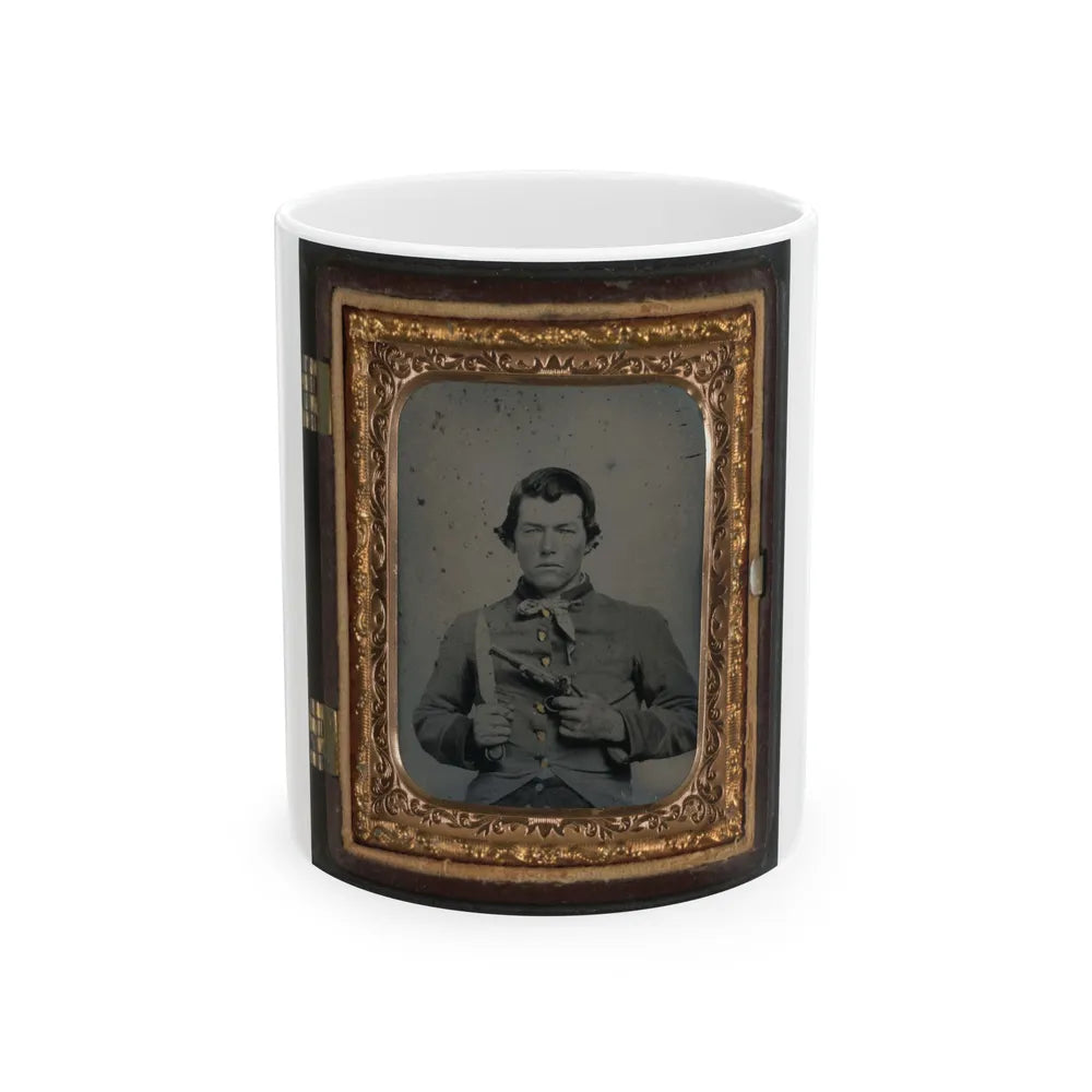 Unidentified Soldier In Confederate Uniform With Bowie Knife And Single Shot Pistol (U.S. Civil War) White Coffee Mug-11oz-Go Mug Yourself