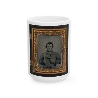 Unidentified Soldier In Confederate Uniform With Bowie Knife And Single Shot Pistol (U.S. Civil War) White Coffee Mug-15oz-Go Mug Yourself