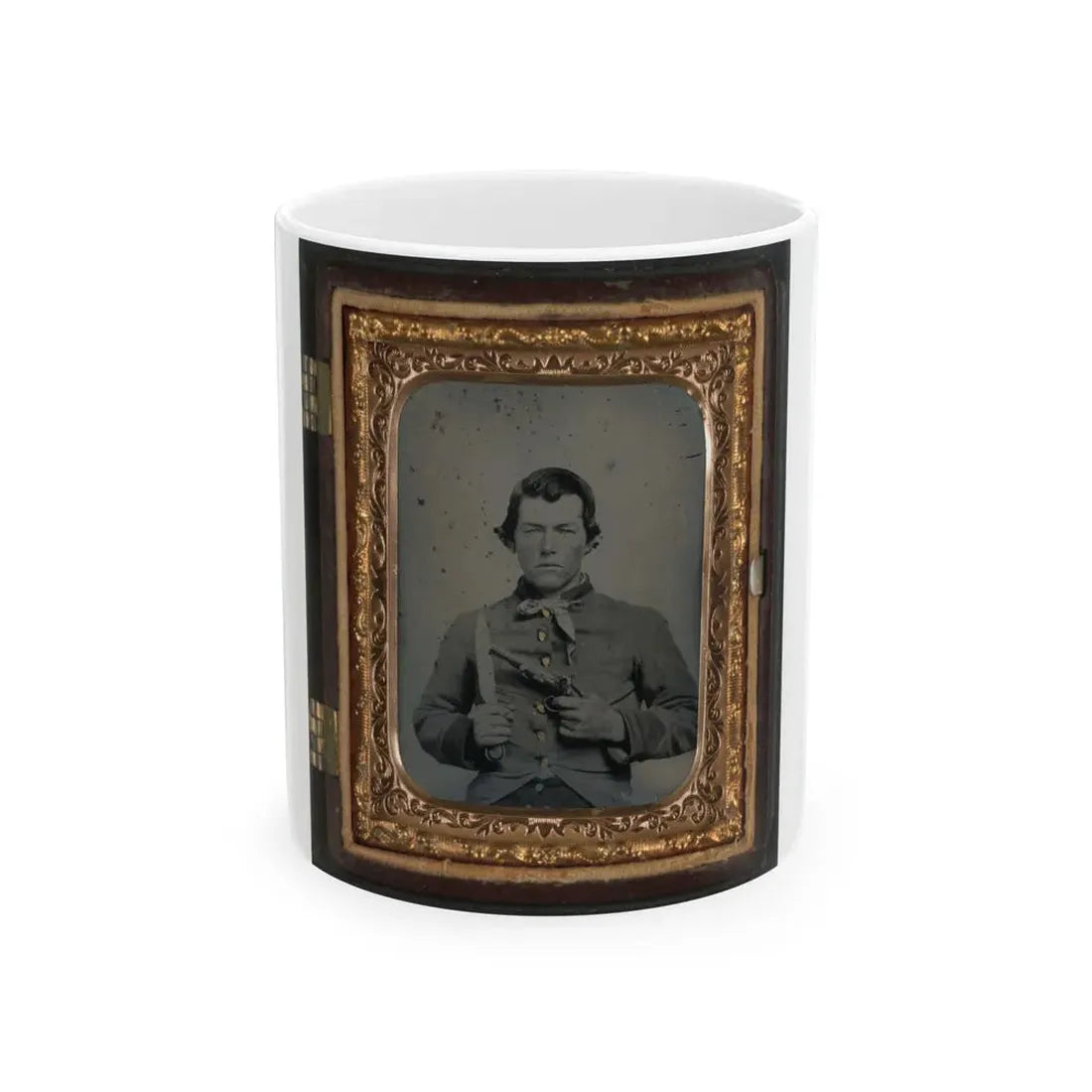 Unidentified Soldier In Confederate Uniform With Bowie Knife And Single Shot Pistol (U.S. Civil War) White Coffee Mug 11oz - Go Mug Yourself