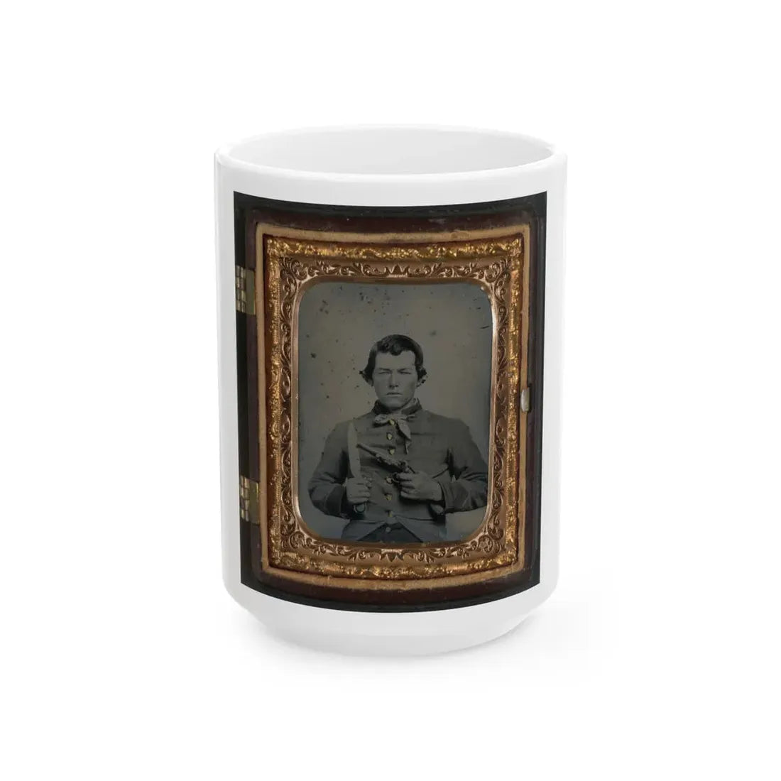 Unidentified Soldier In Confederate Uniform With Bowie Knife And Single Shot Pistol (U.S. Civil War) White Coffee Mug 15oz - Go Mug Yourself