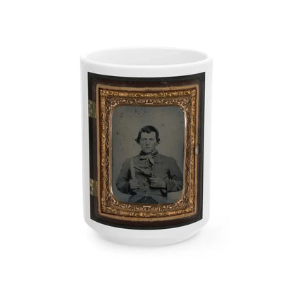 Unidentified Soldier In Confederate Uniform With Bowie Knife And Single Shot Pistol (U.S. Civil War) White Coffee Mug 15oz - Go Mug Yourself