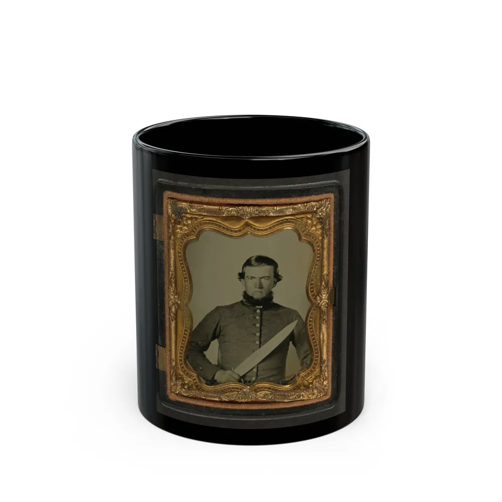 Unidentified Soldier In Confederate Uniform With Bowie Knife (U.S. Civil War) Black Coffee Mug-11oz-Go Mug Yourself