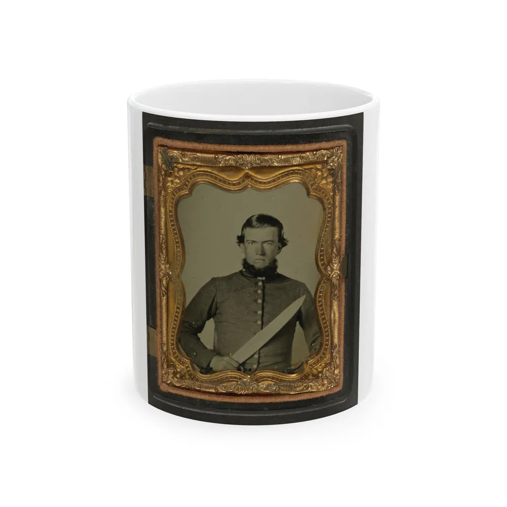 Unidentified Soldier In Confederate Uniform With Bowie Knife (U.S. Civil War) White Coffee Mug-11oz-Go Mug Yourself