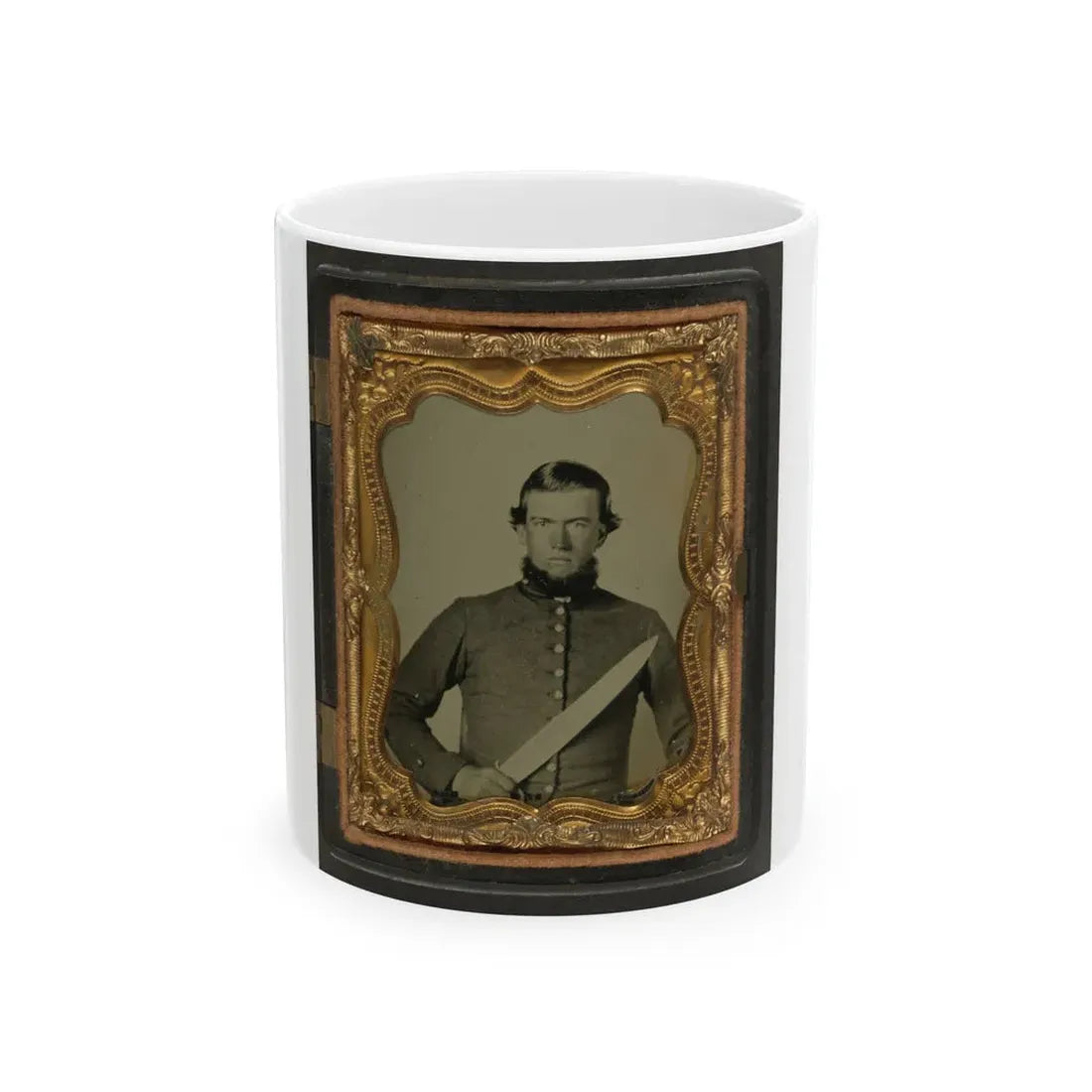 Unidentified Soldier In Confederate Uniform With Bowie Knife (U.S. Civil War) White Coffee Mug 11oz - Go Mug Yourself