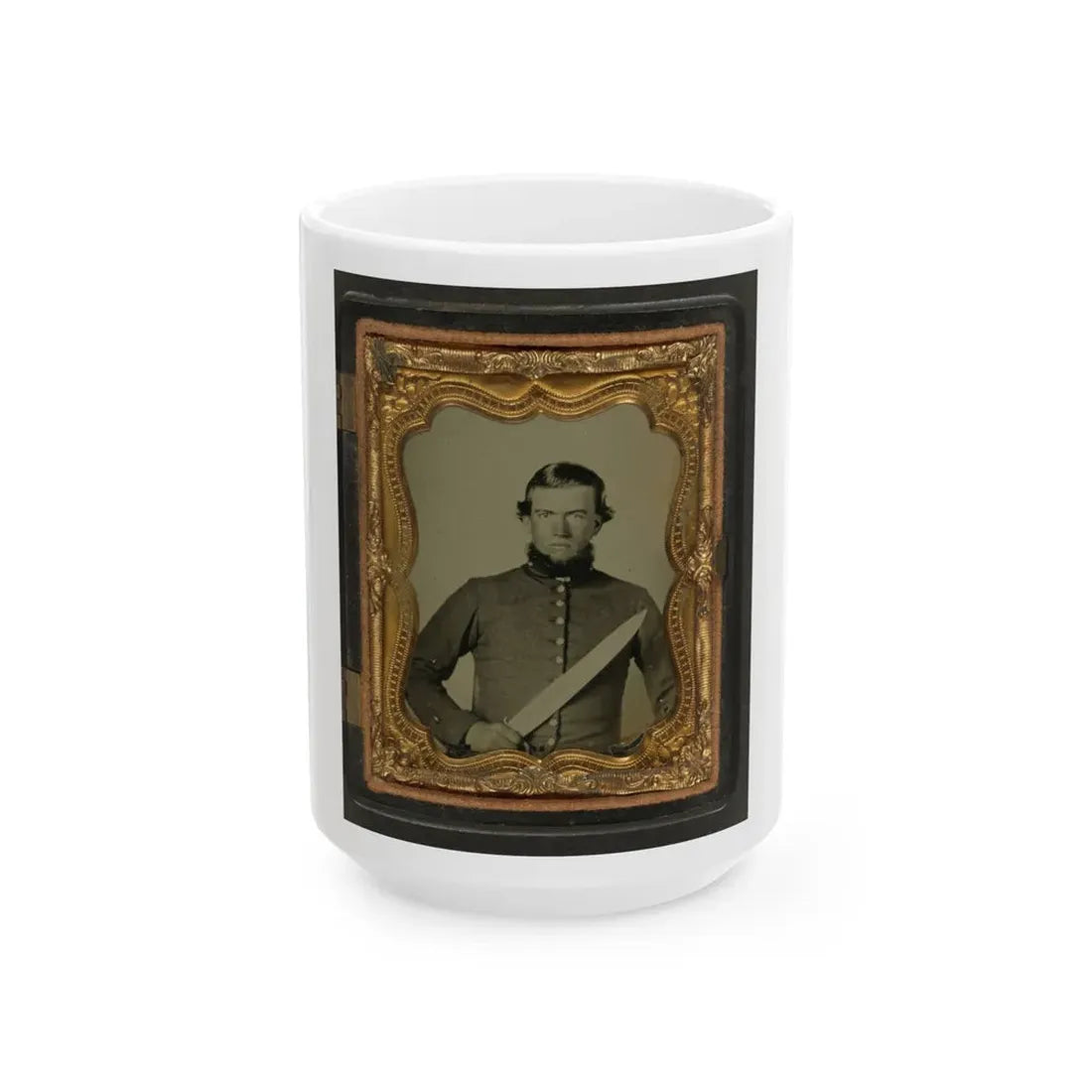 Unidentified Soldier In Confederate Uniform With Bowie Knife (U.S. Civil War) White Coffee Mug 15oz - Go Mug Yourself