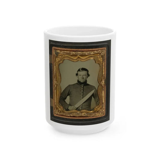 Unidentified Soldier In Confederate Uniform With Bowie Knife (U.S. Civil War) White Coffee Mug 15oz - Go Mug Yourself