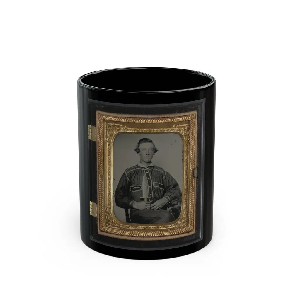 Unidentified Soldier In Confederate Uniform With Bowie Knife(2) (U.S. Civil War) Black Coffee Mug-11oz-Go Mug Yourself