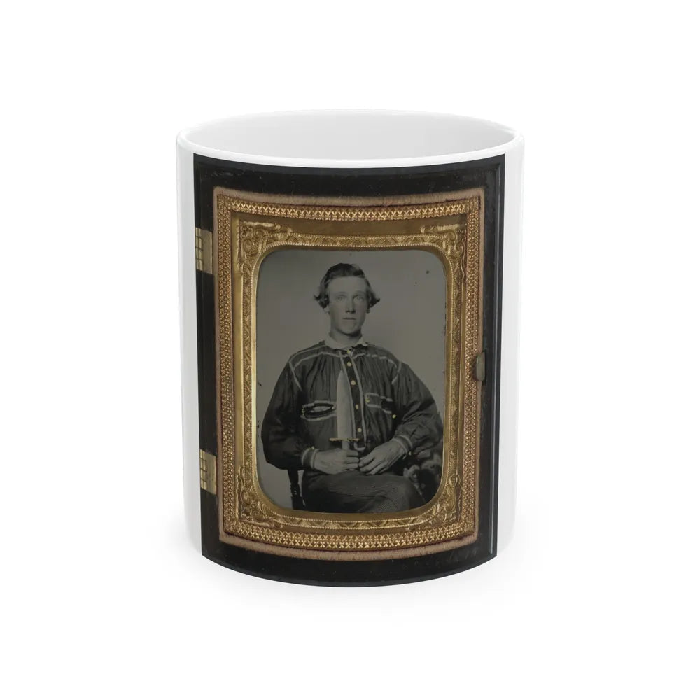 Unidentified Soldier In Confederate Uniform With Bowie Knife(2) (U.S. Civil War) White Coffee Mug-11oz-Go Mug Yourself