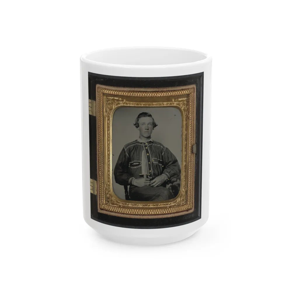 Unidentified Soldier In Confederate Uniform With Bowie Knife(2) (U.S. Civil War) White Coffee Mug-15oz-Go Mug Yourself