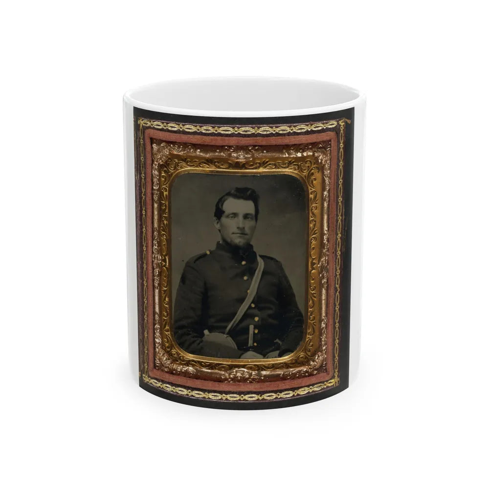 Unidentified Soldier In Confederate Uniform With Canteen And Knife (U.S. Civil War) White Coffee Mug-11oz-Go Mug Yourself