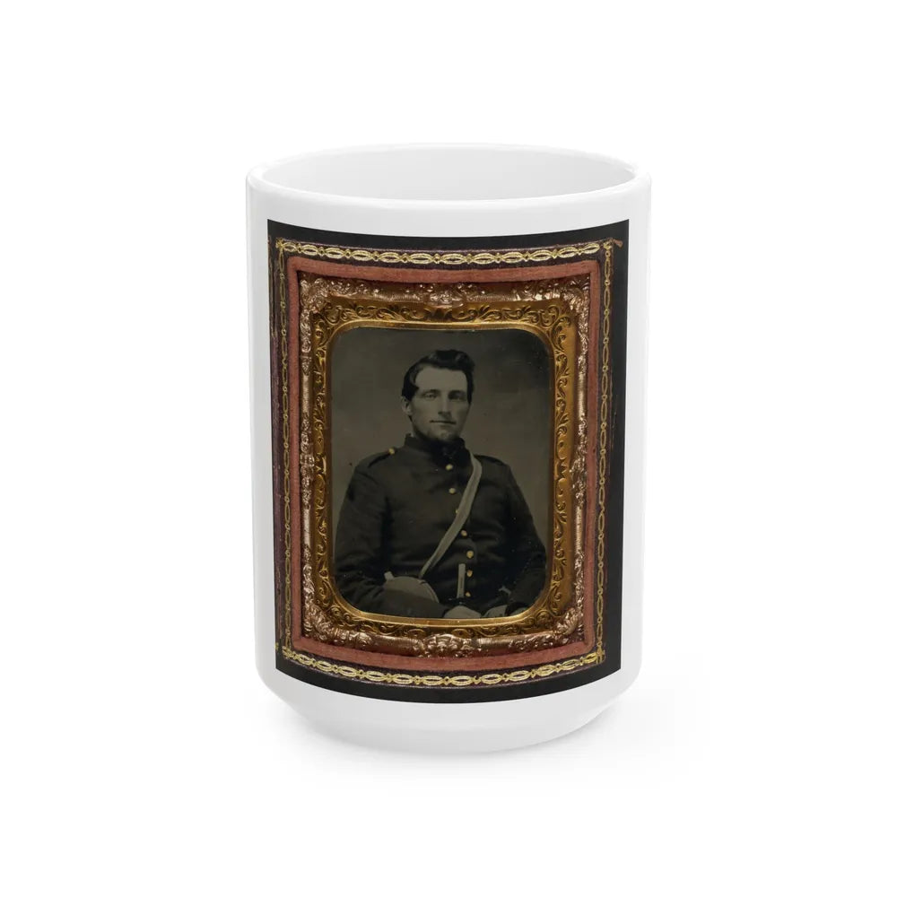 Unidentified Soldier In Confederate Uniform With Canteen And Knife (U.S. Civil War) White Coffee Mug-15oz-Go Mug Yourself