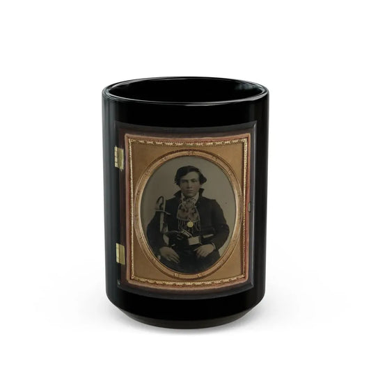 Unidentified Soldier In Confederate Uniform With Cavalry Sword And Revolver (U.S. Civil War) Black Coffee Mug 15oz - Go Mug Yourself