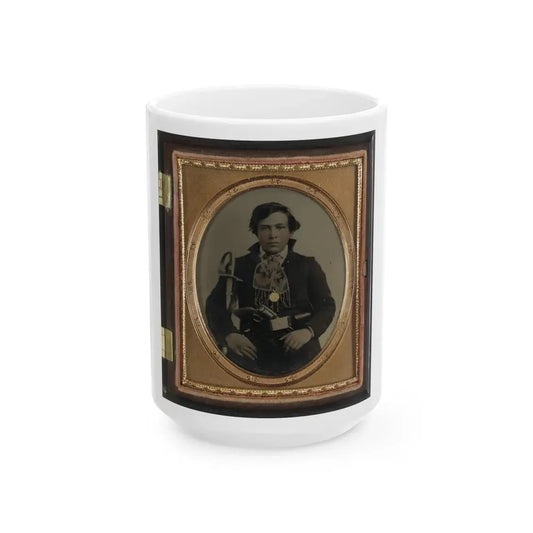 Unidentified Soldier In Confederate Uniform With Cavalry Sword And Revolver (U.S. Civil War) White Coffee Mug 15oz - Go Mug Yourself