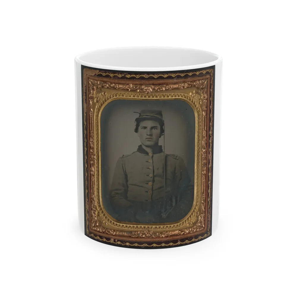 Unidentified Soldier In Confederate Uniform With Cavalry Sword (U.S. Civil War) White Coffee Mug-11oz-Go Mug Yourself