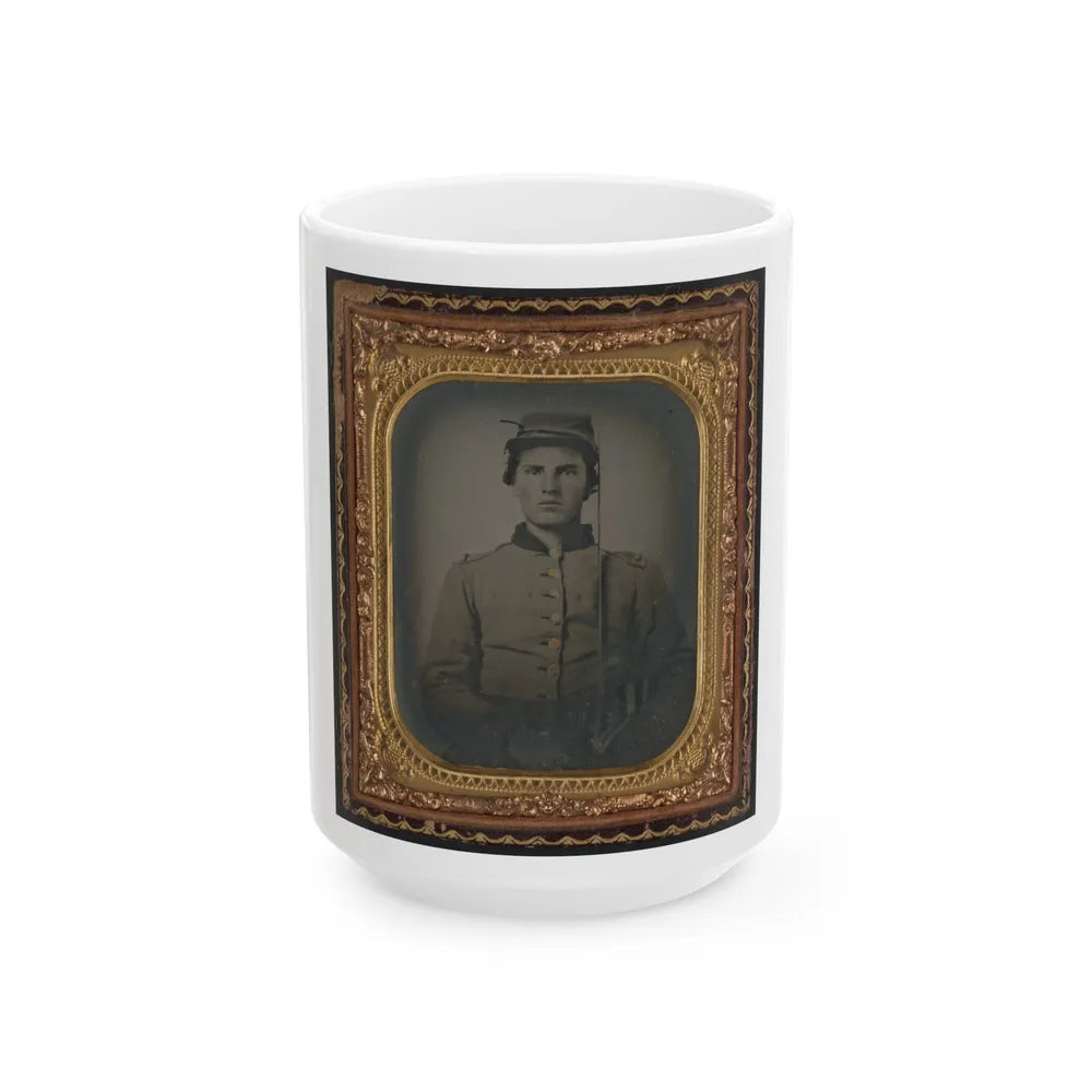 Unidentified Soldier In Confederate Uniform With Cavalry Sword (U.S. Civil War) White Coffee Mug-15oz-Go Mug Yourself