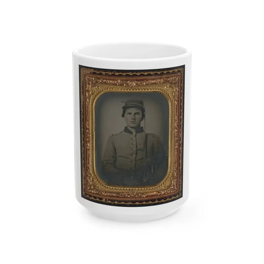 Unidentified Soldier In Confederate Uniform With Cavalry Sword (U.S. Civil War) White Coffee Mug 15oz - Go Mug Yourself