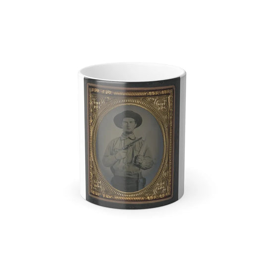 Unidentified Soldier in Confederate Uniform With Colt Navy Revolver and Double Handle D-Guard Bowie Knife (U.S. Civil War) Color Changing Coffee Mug 11oz-11oz-Go Mug Yourself