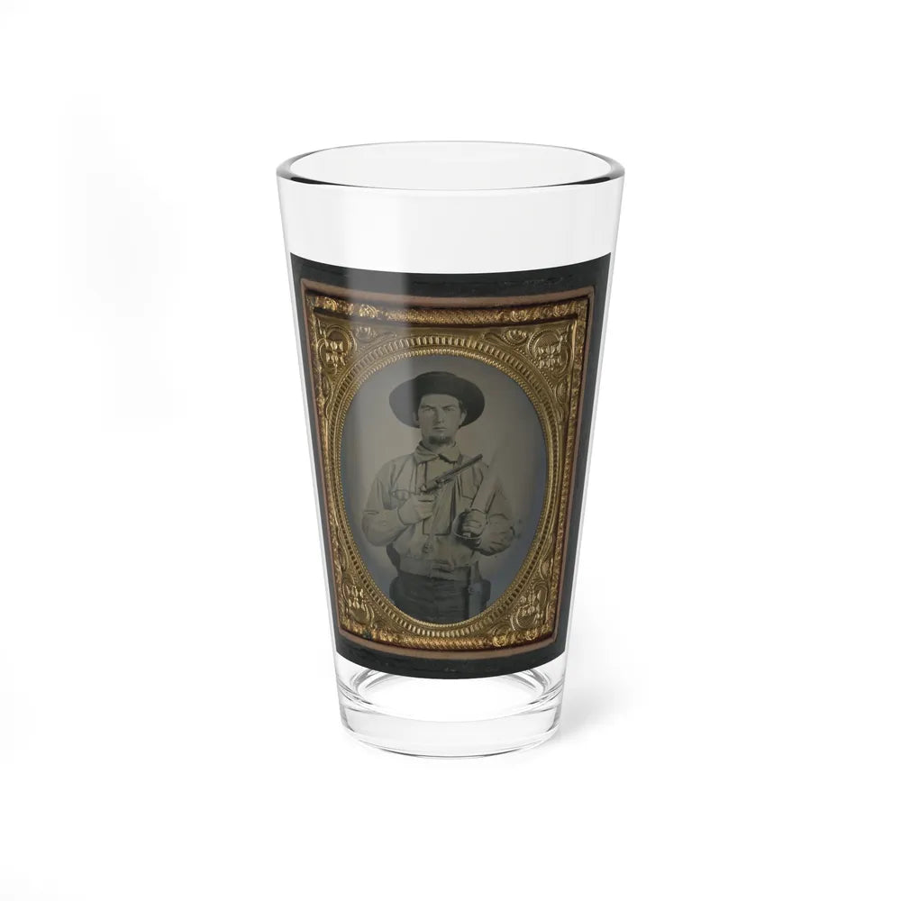 Unidentified Soldier In Confederate Uniform With Colt Navy Revolver And Double Handle D-Guard Bowie Knife (U.S. Civil War) Pint Glass 16oz-16oz-Go Mug Yourself