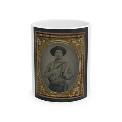 Unidentified Soldier In Confederate Uniform With Colt Navy Revolver And Double Handle D-Guard Bowie Knife (U.S. Civil War) White Coffee Mug-11oz-Go Mug Yourself