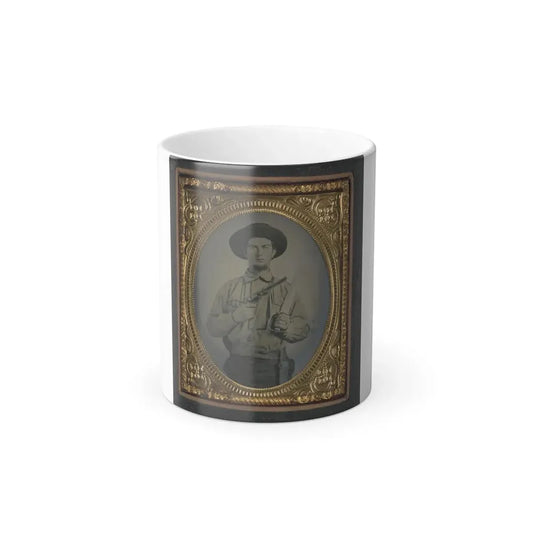 Unidentified Soldier in Confederate Uniform With Colt Navy Revolver and Double Handle D-Guard Bowie Knife (U.S. Civil War) Color Changing Coffee Mug 11oz Default Title 11oz - Go Mug Yourself