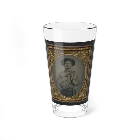 Unidentified Soldier In Confederate Uniform With Colt Navy Revolver And Double Handle D-Guard Bowie Knife (U.S. Civil War) Pint Glass 16oz 16oz - Go Mug Yourself