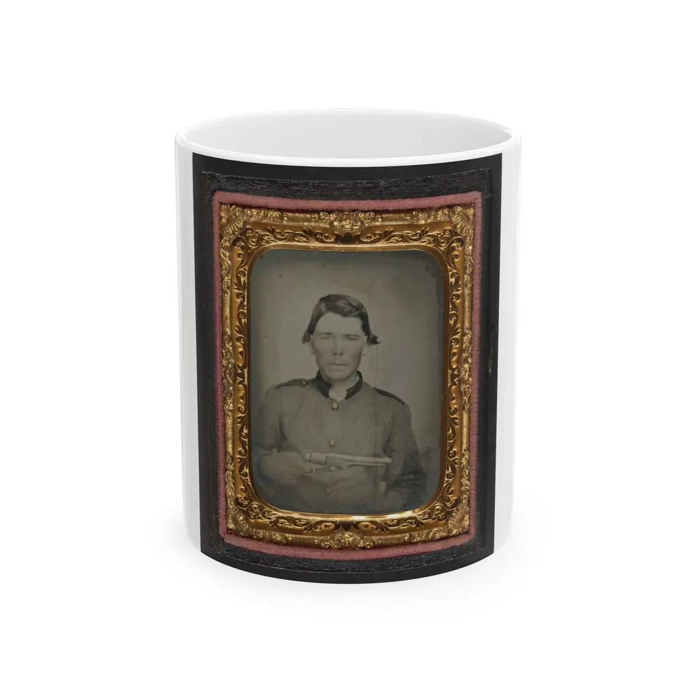 Unidentified Soldier In Confederate Uniform With Colt Revolver (U.S. Civil War) White Coffee Mug-11oz-Go Mug Yourself