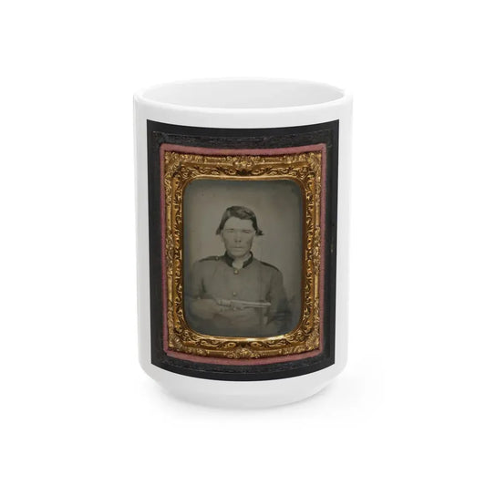 Unidentified Soldier In Confederate Uniform With Colt Revolver (U.S. Civil War) White Coffee Mug 15oz - Go Mug Yourself
